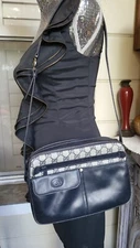 GUCCI GG Logo PVC/Leather Vintage Crossbody/ Sholder Bag Navy Blue 