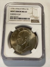 1776 D T-2 Curved Clip Ike Eisenhower Clad Dollar Mint Error NGC MS63