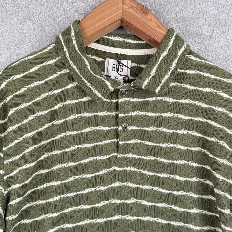 BDG Urban Outfitters L/S Collared Henley Shirt Mens Large Green w/ Stripes NWT - Image 4 of 4