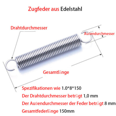Edelstahl Zugfeder mit Haken in 9 Grössen Zugkraft 6,5 kg bis 30 kg auswählbar Spannfedern, Modellbaufeder, Universal Feder (6,5 kg / 65x17,6x1,7mm Edelstahl Zugfeder mit Haken in 9 Grössen Zugkraft 6,5 kg bis 30 kg auswählbar Spannfedern, Modellbaufeder, Universal Feder (6,5 kg / 65x17,6x1,7mm