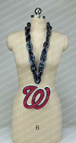 New Mlb Washington Nationals Navy Blue Jumbo Big Fan Chain Necklace Foam Mi Usa