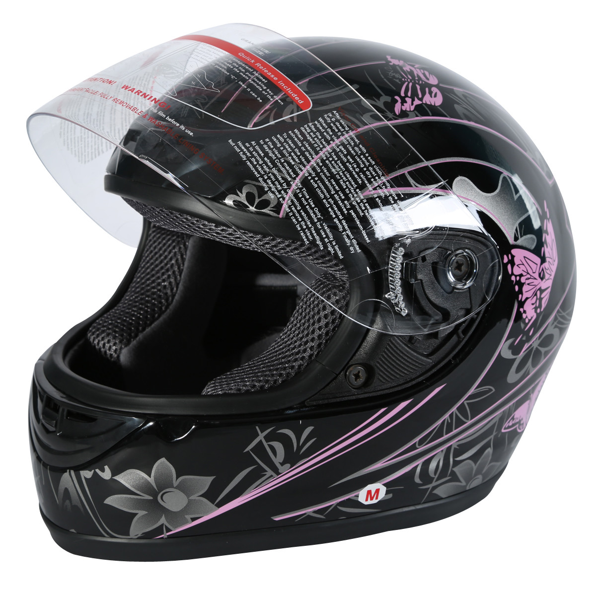 Pink Black Butterfly DOT Adult Full Face Motorcycle Street