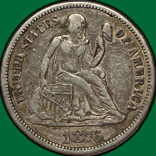 1876-CC Seated Liberty Dime Extremely Fine XF Coin, Cleaning #33042