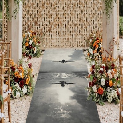 Airplane Runway Rug, Kids Carpet With White Jet , Airplane Long Hallway Play Mat