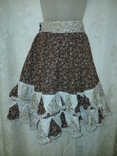 Vintage 70s Patchwork Brown Floral Prairie Gunne-Esque Ruffled Lace Skirt XS