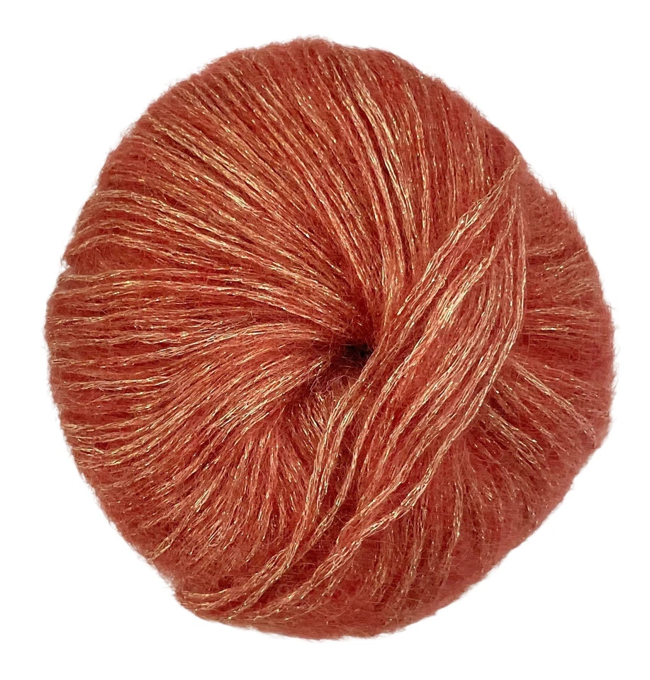 6 bolas de hilo de mohair y lana melocotón salmón naranja y dorado brillo 50 g cada una Foto 2 de 2