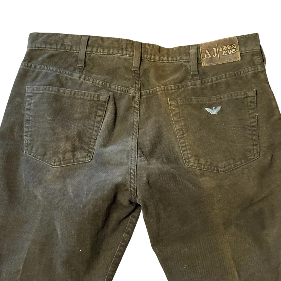 Vintage Armani Jeans Men's Simin T Corduroy Straight Leg Jeans Green Sz 36x32 - Image 4 of 4