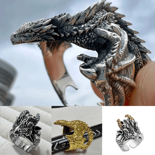New Vintage Gothic Punk Dragon Ring Adjustable Pterosaur Wings Retro Silver Men# - Picture 1 of 23