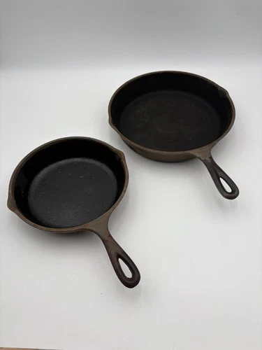 Vintage Lodge Notched Cast Iron Skillets 8SK 5SK USA