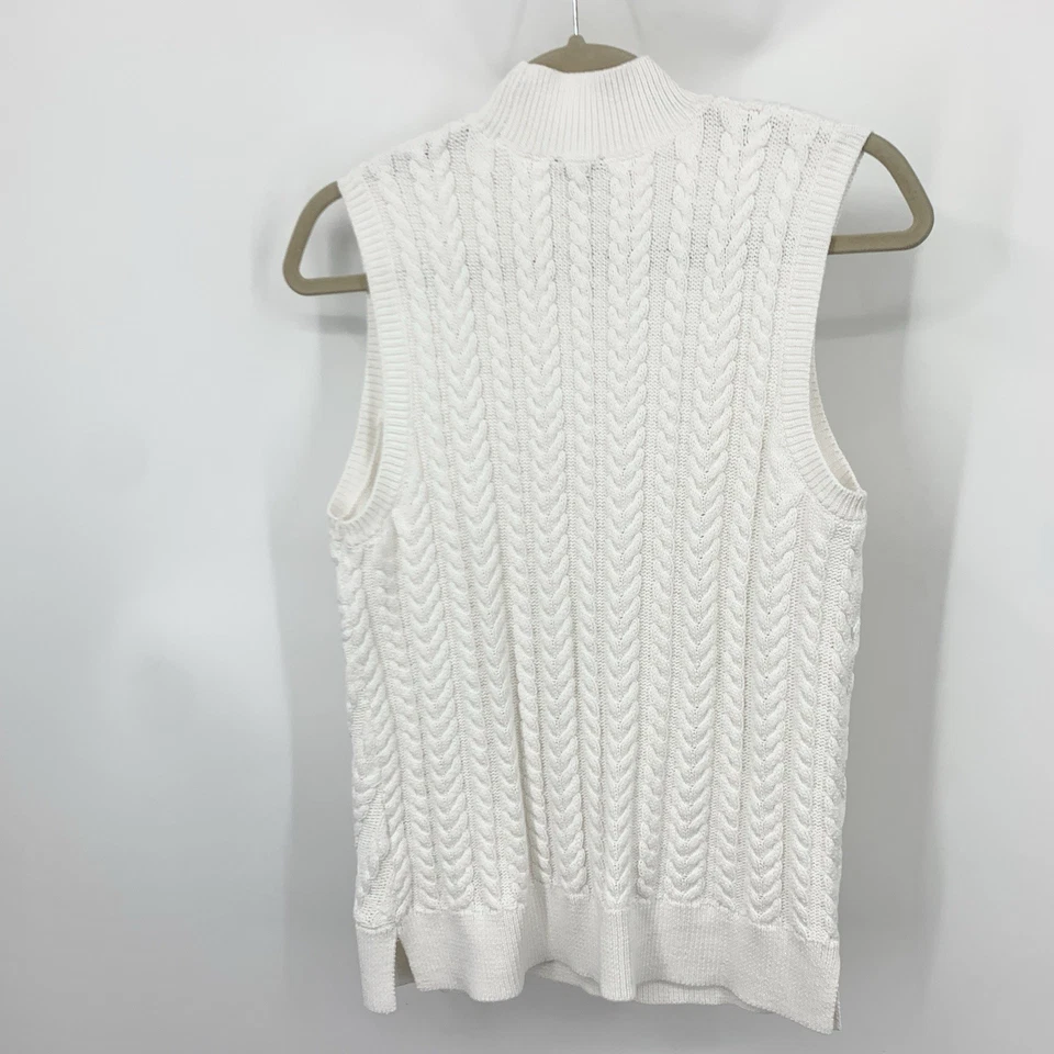 Talbots Women Size Large Petite LP Sweater Tank Top Mock Neck White Cable Knit - Image 4 of 4