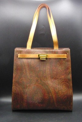 Etro Milano Handtasche dunkelbraun bunt Paisley beschichtet Canvas Leder