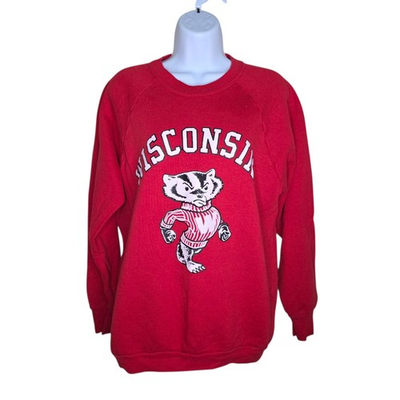 #ad Vintage 1980s Wisconsin Badgers Crewneck Sweatshirt Mens Size L Red $59.96