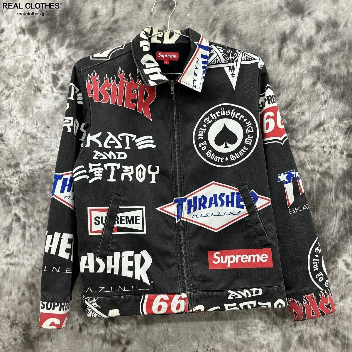 Veste de travail Supreme × Thrasher 15SS fermeture éclair noire taille S