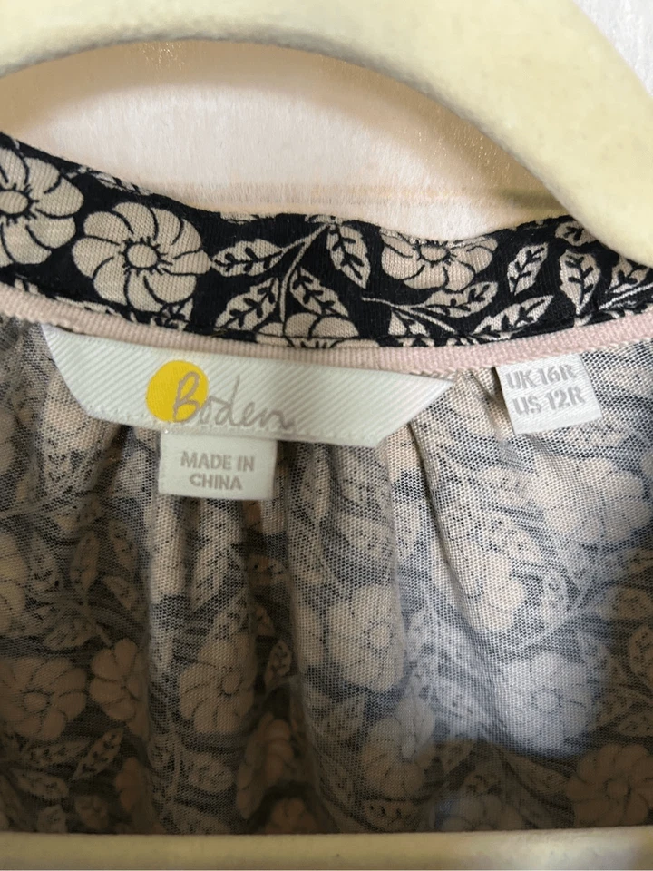 Boden женская блузка размер 12 черный белый цветочный хлопок модальный длинным рукавом - Изображение 3 из 4