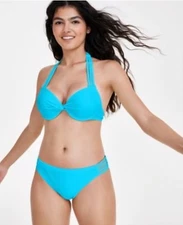 Salt + Cove Women Juniors Blue Strappy Push Up Padded 2 Piece Bikini Set Size XS