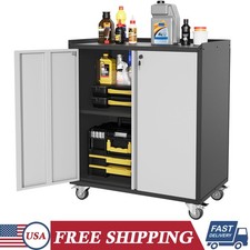 35'' Garage Rolling Metal Tool Storage Cabinet with Lock and Adjustable Shelves