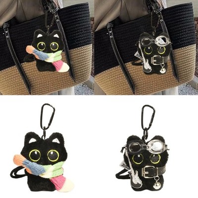 Stylish Black Cat Plush Keychain Unique Hanging Pendant for Fashionable Outings