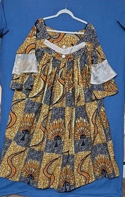 African Print Dress Women XL XXL Handmade Ankara Dashiki Boho Loose Fit Pockets