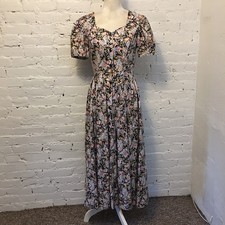 Laura Ashley vintage 90s short sleeve midi dress blue floral size 8 fits 6