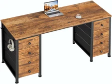 Home Office Desk with Drawers for Storage - 55 Inch Computer Desk with 8 Fabric 