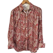 Jean-Pierre Klifa Parktown Shirt Red Semi Sheer Button Front Blouse Small NWT