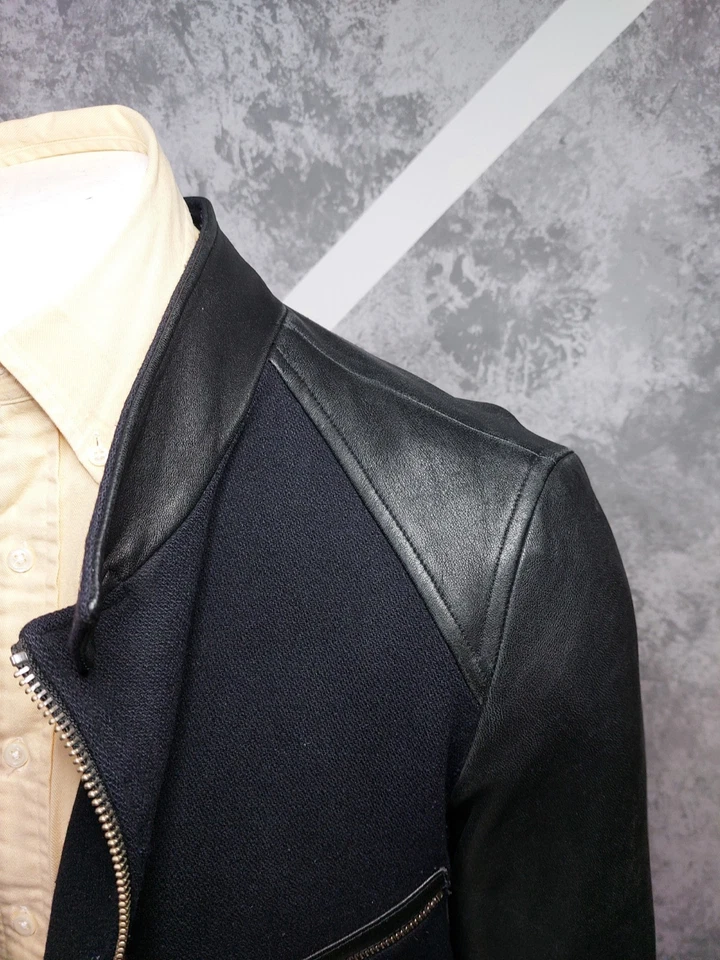 The Kooples Men's Leather Wool Jacket Navy Size M - Image 3 of 4