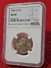 1989-D WASHINGTON QUARTER   NGC MS 66  UNCIRCULATED                     #T0616