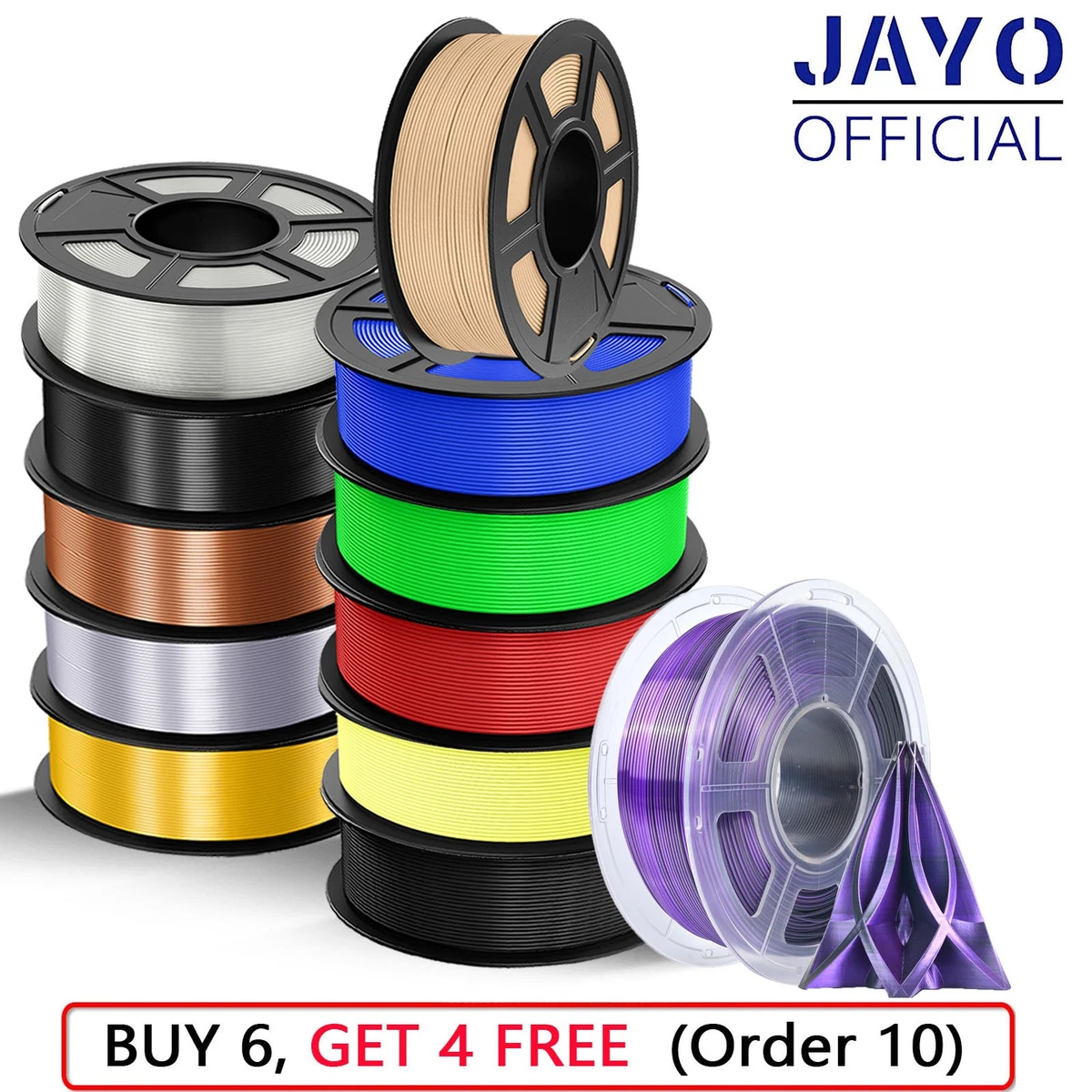 【BUY 10 PAY 6】JAYO PETG PLA ASA SILK ABS Matte Filament 3D Printer 1.75mm TPU