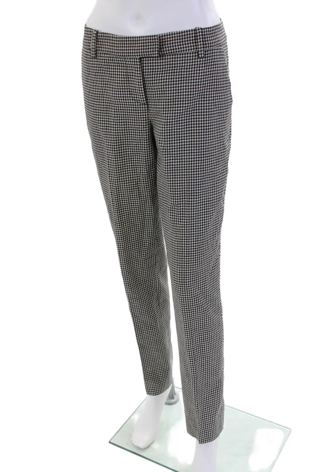 Pantalones de vestir Oscar de la Renta para mujer a cuadros arrugados negro blanco lana talla 2 Foto 2 de 4