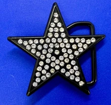 Star Shaped Buckle Rage - Clear Rhinestone Covered Black Metal Belt Buckle