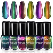Morovan Fingernail Nail Polish Set: Holographic Metallic Lacquer Air Dry Nail Po