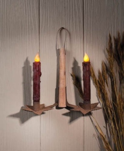 Taper Candle Holder Hanging Double Star Prim and Shabby Rustic Decor Candelabra