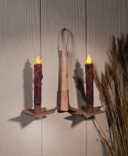 Taper Candle Holder Hanging Double Star Prim and Shabby Rustic Decor Candelabra - Picture 1 of 1