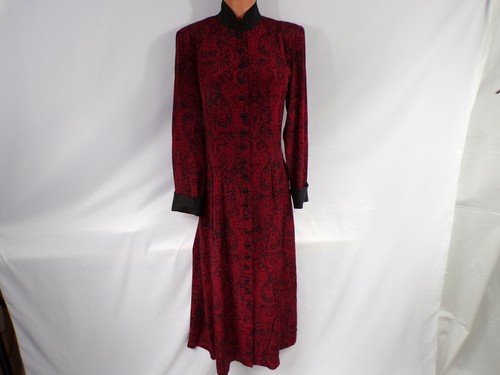 Vintage Orvis 100% Silk Dress Women 8 Burgundy Black Paisley Design Elegance K24 - Picture 2 of 12