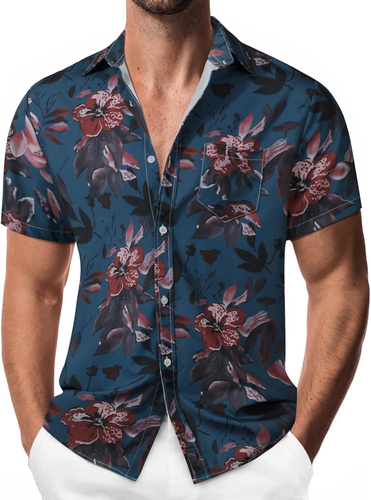 Camicia Hawaiana Uomo Funky Camicia Manica Corta Modello a Foglia Stampato Beach