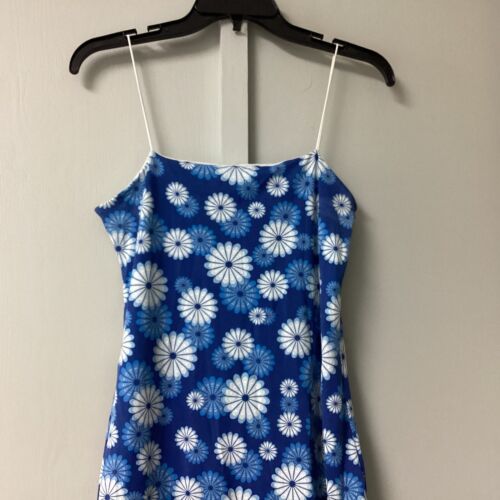 Hawaiian Island Creations Shift Dress Medium Blue Spaghetti Stretchy Floral - Picture 2 of 15