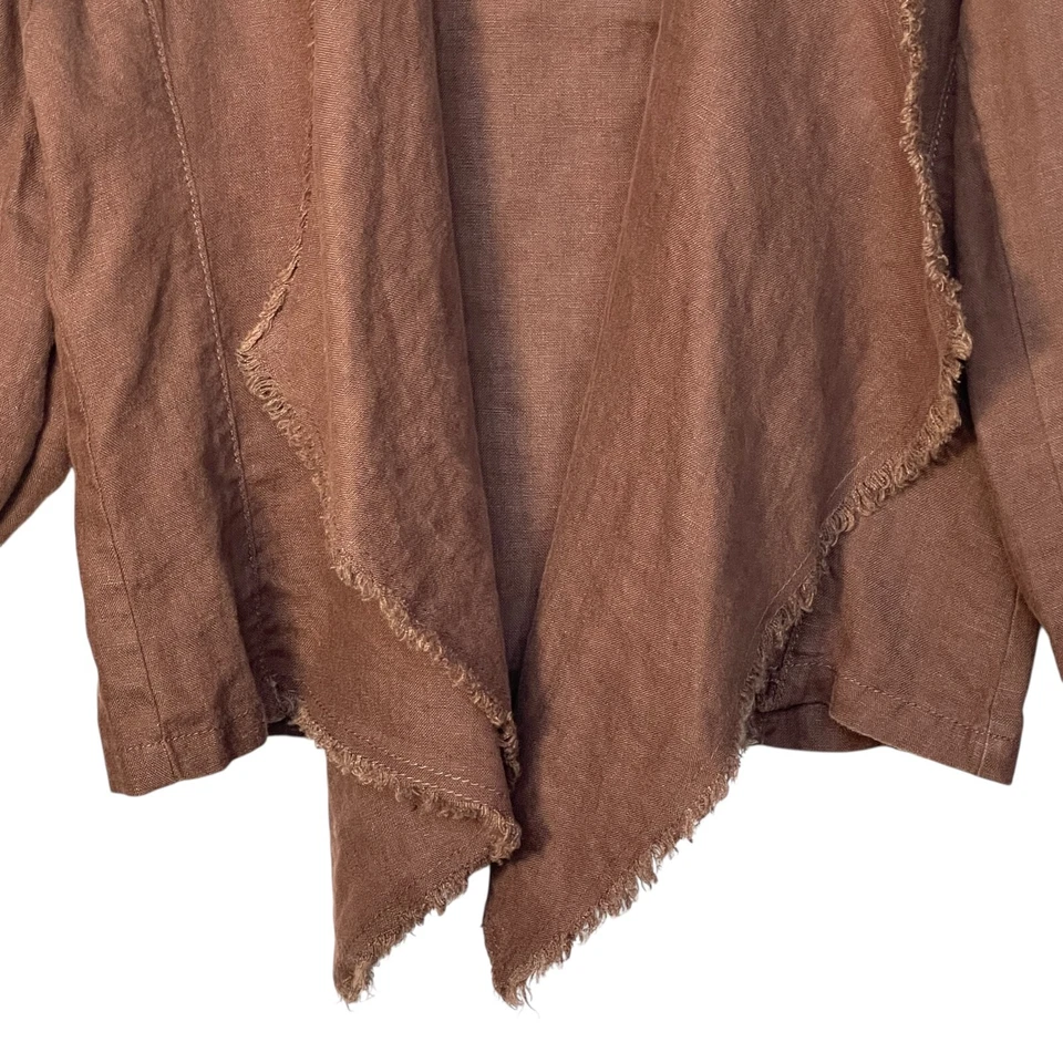 Cárdigan de mujer INC International Concepts frente abierto talla L marrón 100 % lino Foto 4 de 4