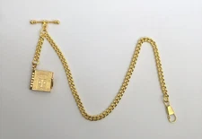 gold plated albert pocket watch chain holy bible lord's prayer fob t bar fob