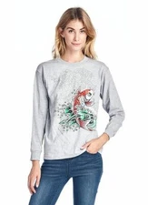 ED HARDY JUNIOR GIRL'S KOI FISH SCREEN PRINT L/S CREW NECK T-SHIRT GREY MEDIUM