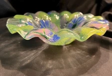Fused Glass Bowl Sydenstricker Multi Color Pansies and Leaves