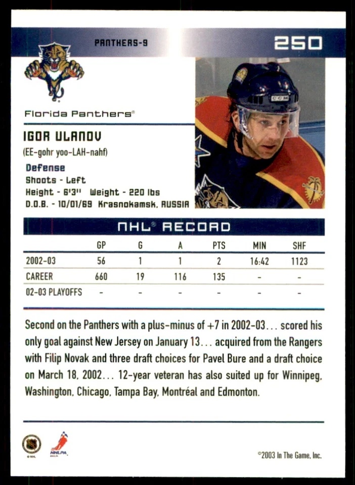 2003-04 In The Game Action Igor Ulanov #250 - Image 2 of 2