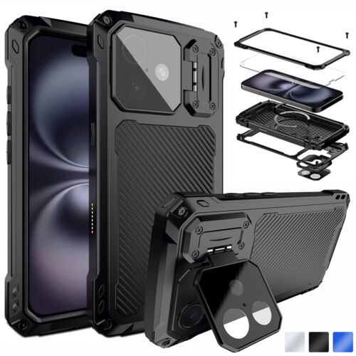 Robuste stoßfeste Metallhülle Displayschutz Glas Ständer für iPhone 14 15 16 - Bild 2 von 25