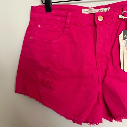 Zara High Waist Distressed Shorts Hot Pink - Picture 2 of 6