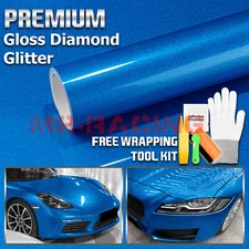 Gloss Diamond Glitter Sky Blue Sparkle Metallic Vinyl Wrap Sticker Decal Sheet