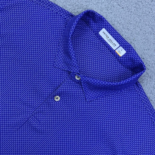 Peter Millar Crown Sport Men's Featherweight Nautical Knot Polo Large Blue Shirt