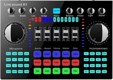 CALIDAKA Bluetooth Mini Sound Mixer Board Live Sound Card for Live Streaming Voi