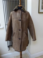Genuine Shearling Sheepskin Coat Jacket Beige Brown Tan Taupe Uk 12-14