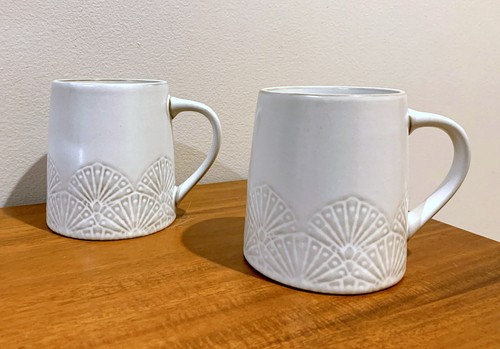 Hearth & and Hand Magnolia TWO Etched Fan Stoneware Coffee Mug Tea Cup NEW 2021 - Picture 2 of 5