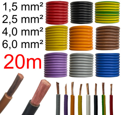   H07V-K   20m   Farbwahl 1,5 2,5 4 6 mm² Litze Kabel flexibel Einzelader mm2
