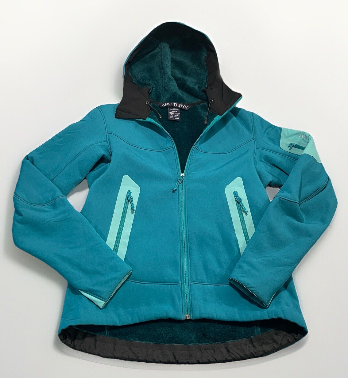 Giacca Arc'Teryx Hyllus donna piccola blu con cappuccio foderata in pile zip intera